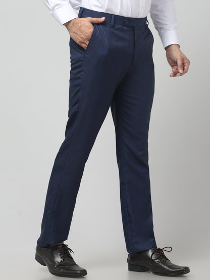 Men's Blue Checked Regular Fit Formal Trouser