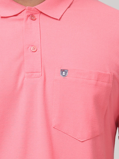 Men's Pink Polo Neck Half Sleeve T-Shirt