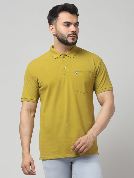 Men's Yellow Polo Neck Half Sleeve T-Shirt