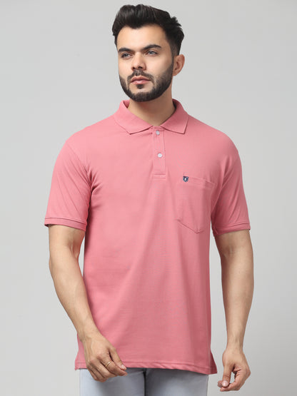 Men's Pink Polo Neck Half Sleeve T-Shirt