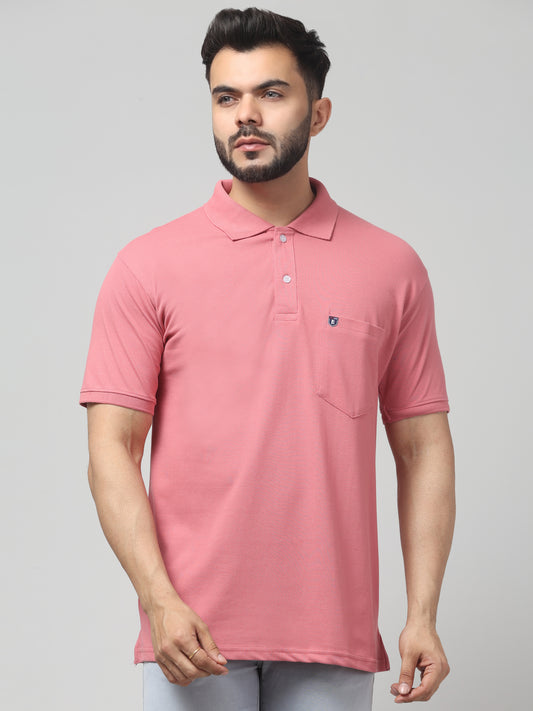 Men's Pink Polo Neck Half Sleeve T-Shirt