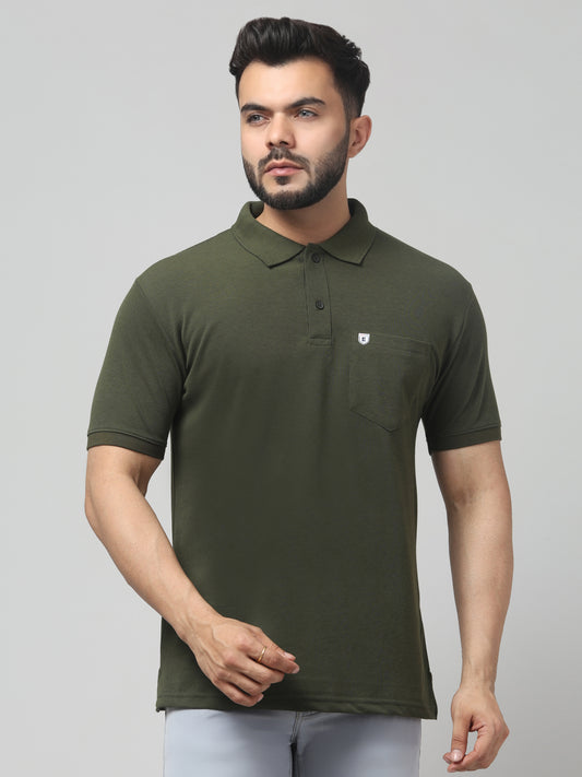 Men's Green Polo Neck Half Sleeve T-Shirt