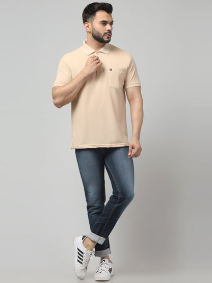 Men's Light Pink Polo Neck Half Sleeve T-Shirt