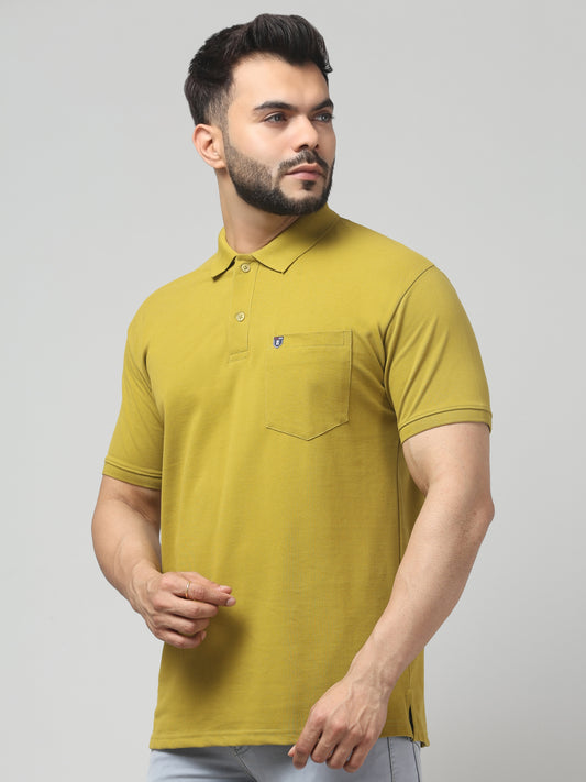 Men's Yellow Polo Neck Half Sleeve T-Shirt