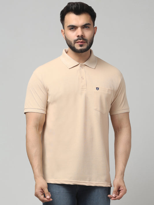 Men's Light Pink Polo Neck Half Sleeve T-Shirt
