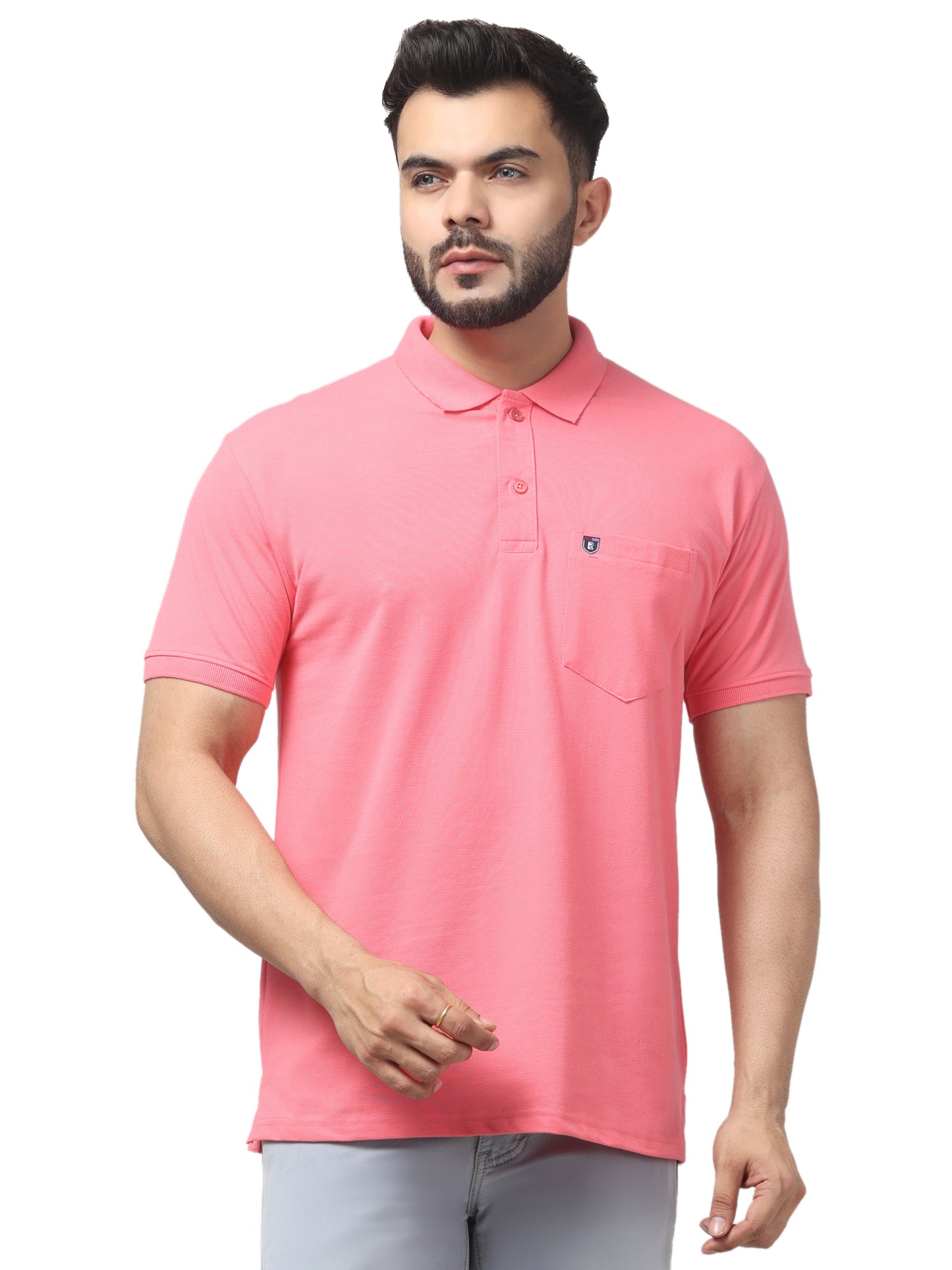 Men's Pink Polo Neck Half Sleeve T-Shirt