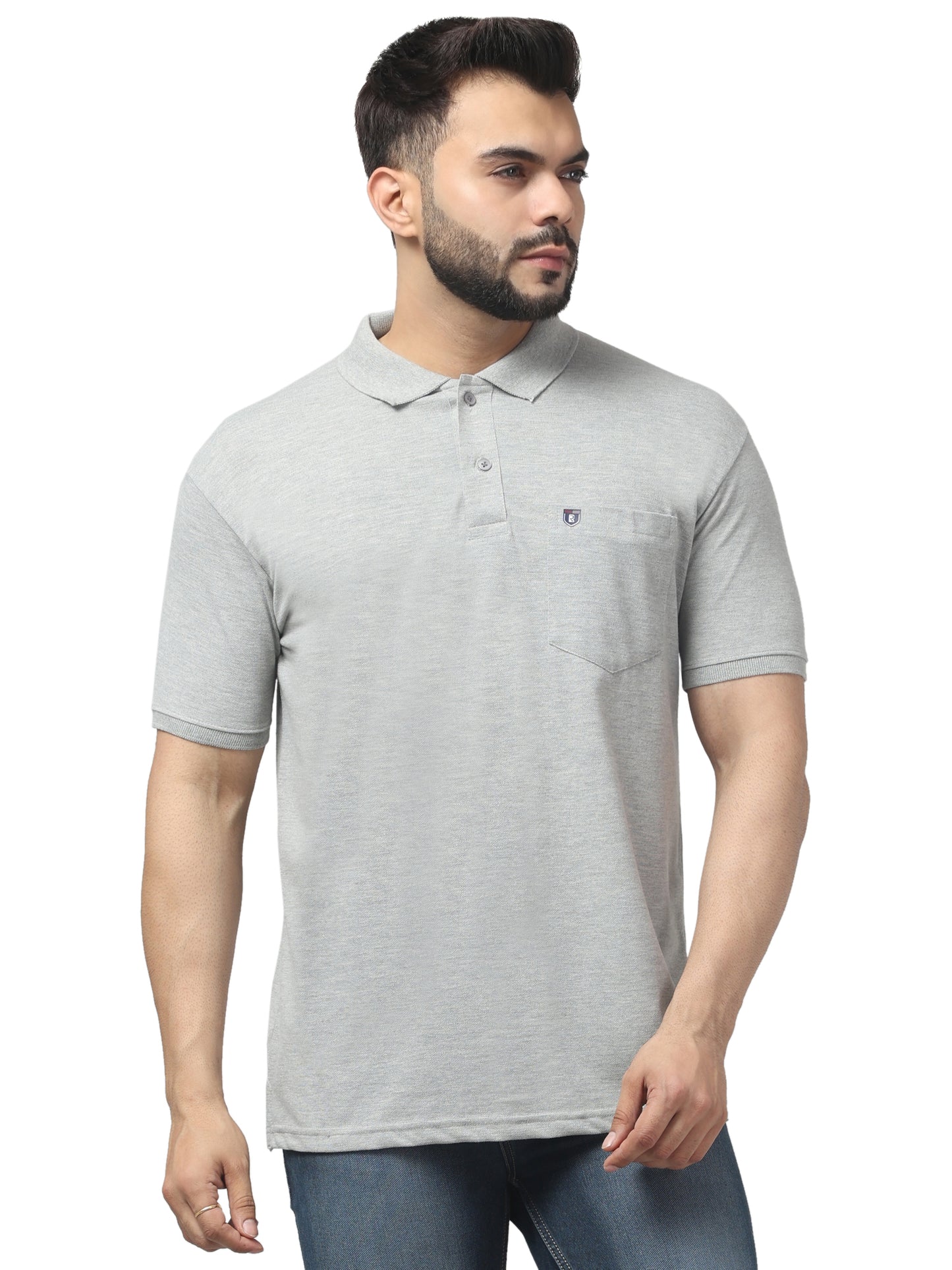 Men's Light Gray Polo Neck Half Sleeve T-Shirt