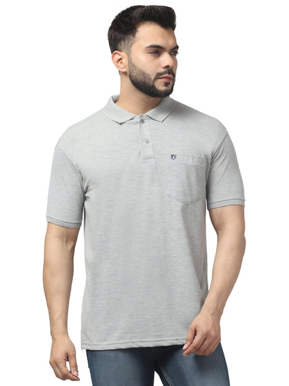 Men's Light Gray Polo Neck Half Sleeve T-Shirt