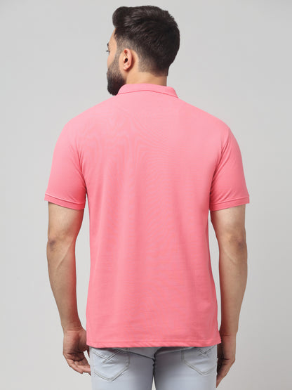 Men's Pink Polo Neck Half Sleeve T-Shirt
