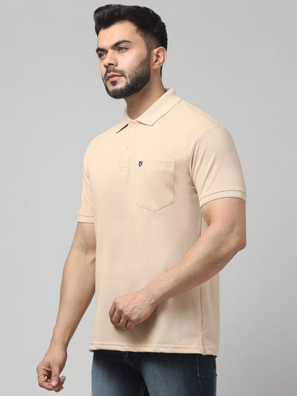 Men's Light Pink Polo Neck Half Sleeve T-Shirt