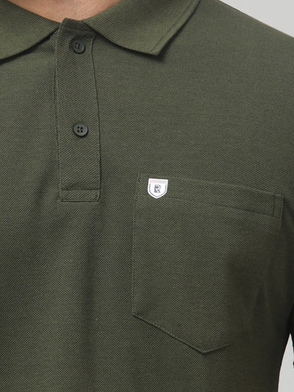 Men's Green Polo Neck Half Sleeve T-Shirt