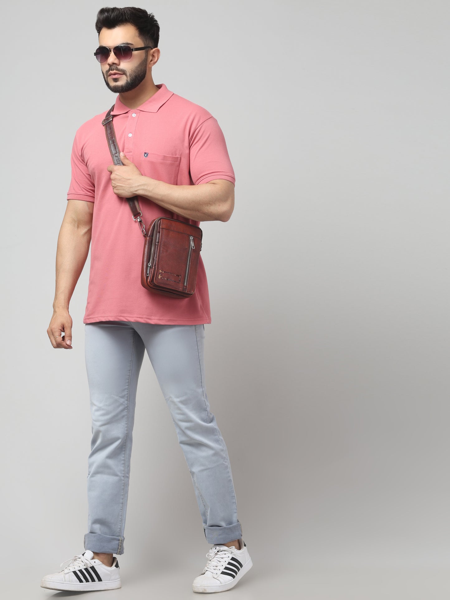 Men's Pink Polo Neck Half Sleeve T-Shirt