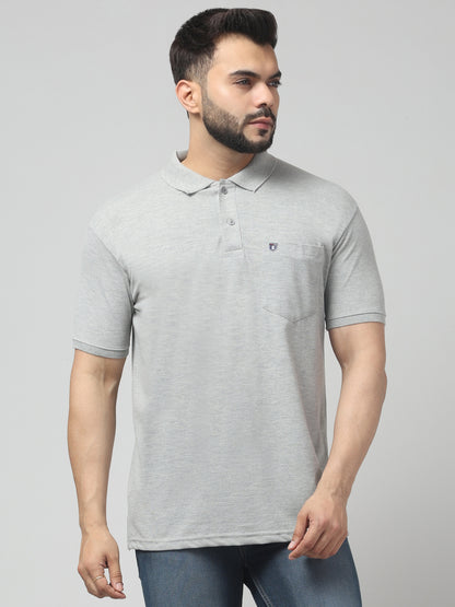 Men's Light Gray Polo Neck Half Sleeve T-Shirt