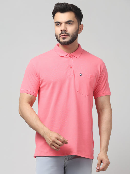 Men's Pink Polo Neck Half Sleeve T-Shirt