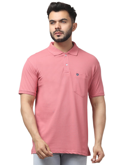 Men's Pink Polo Neck Half Sleeve T-Shirt