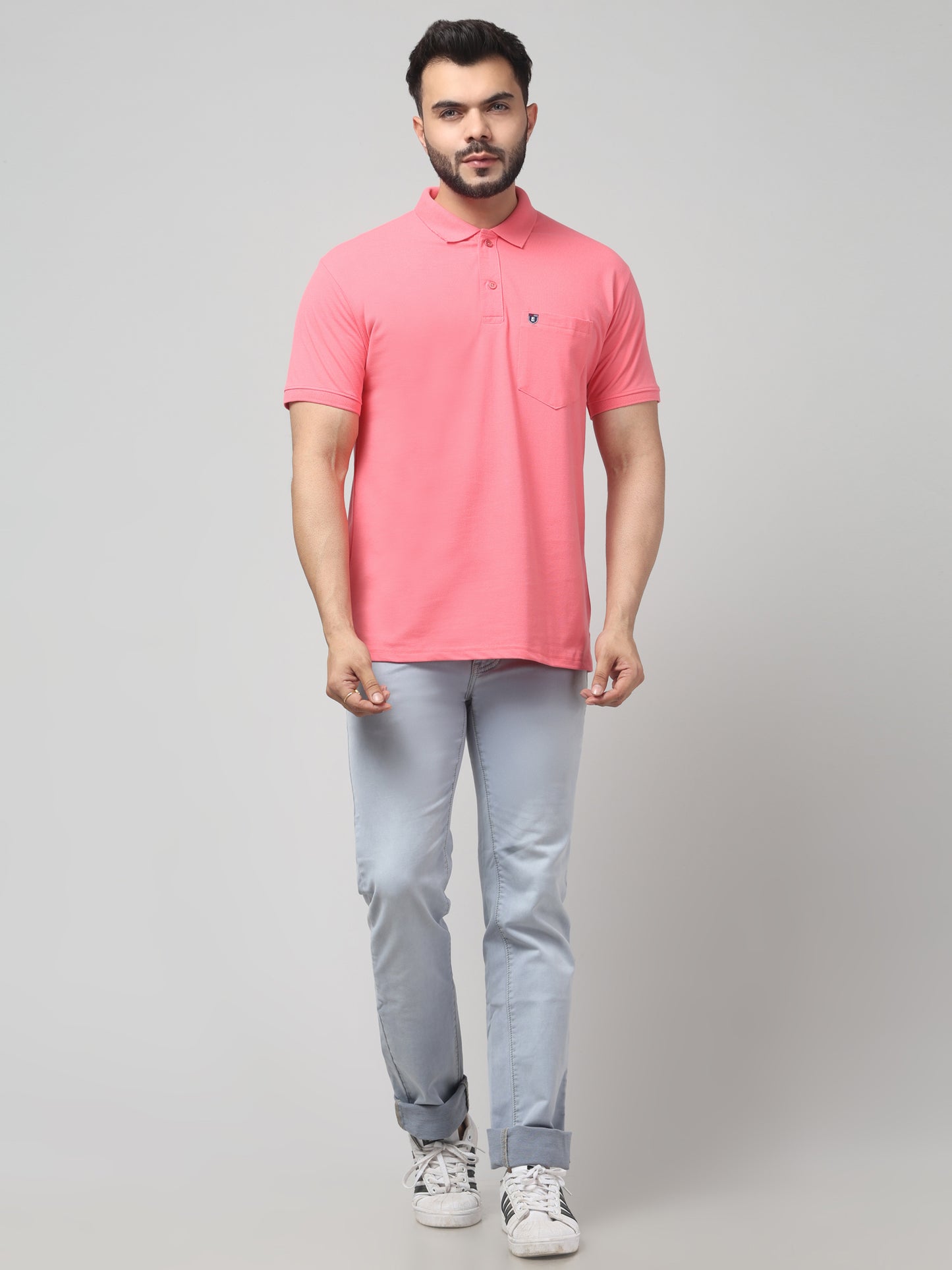 Men's Pink Polo Neck Half Sleeve T-Shirt