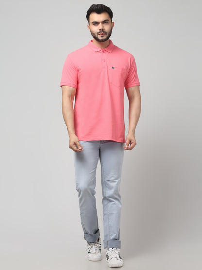 Men's Pink Polo Neck Half Sleeve T-Shirt