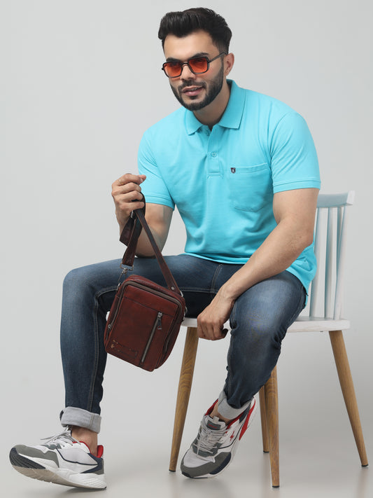 Men's Firozi Polo Neck Half Sleeve T-Shirt