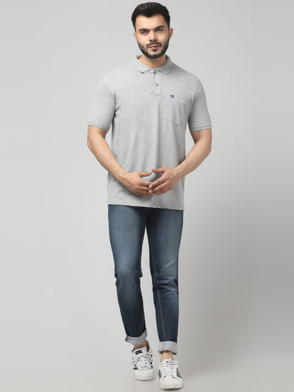 Men's Light Gray Polo Neck Half Sleeve T-Shirt