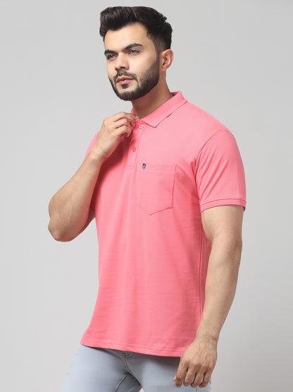Men's Pink Polo Neck Half Sleeve T-Shirt