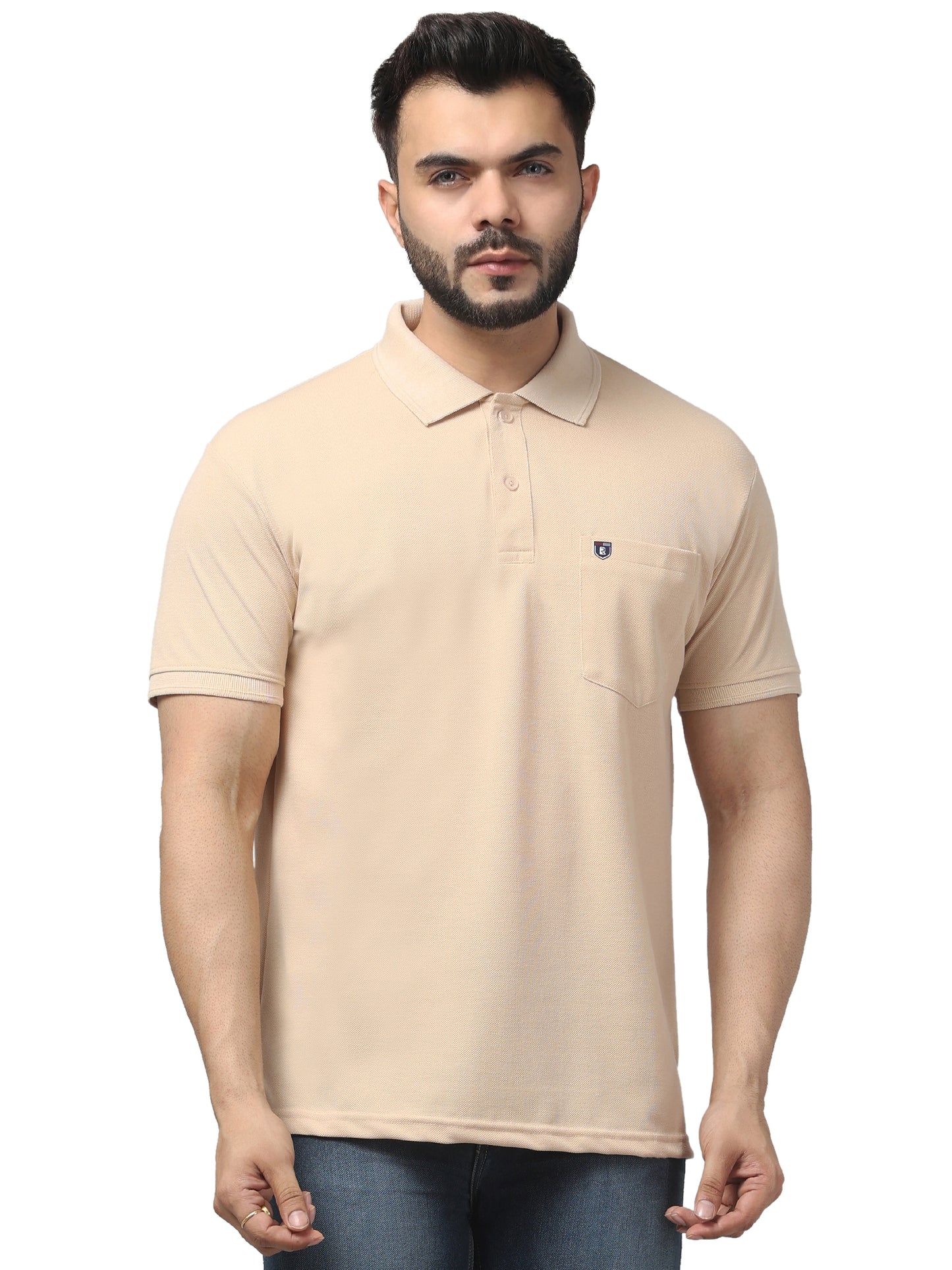 Men's Light Pink Polo Neck Half Sleeve T-Shirt