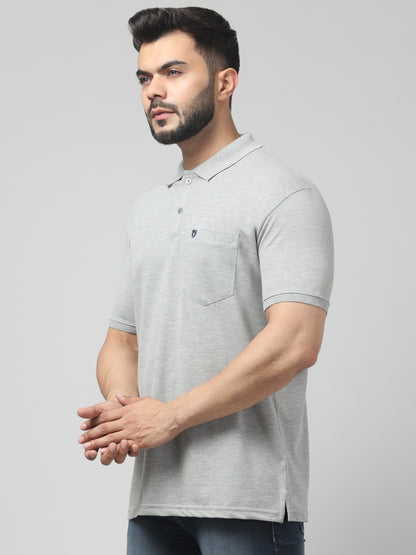 Men's Light Gray Polo Neck Half Sleeve T-Shirt
