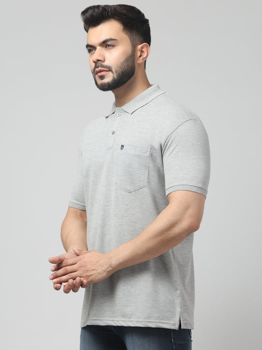 Men's Light Gray Polo Neck Half Sleeve T-Shirt