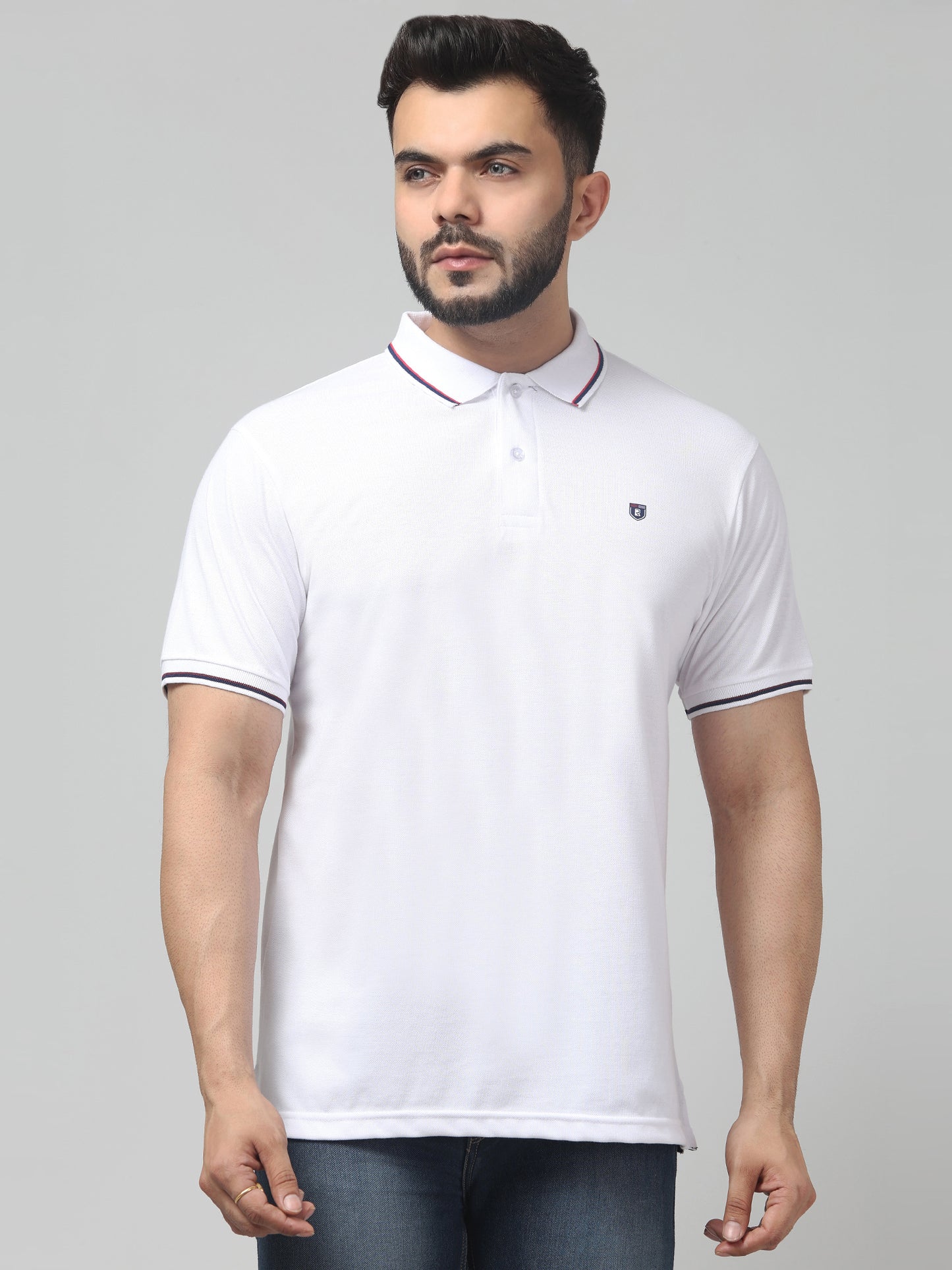 Men's White Polo Neck Half Sleeve T-Shirt