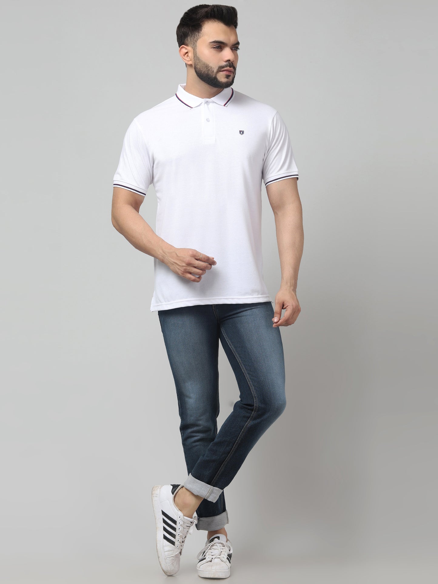 Men's White Polo Neck Half Sleeve T-Shirt