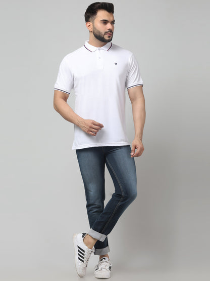Men's White Polo Neck Half Sleeve T-Shirt