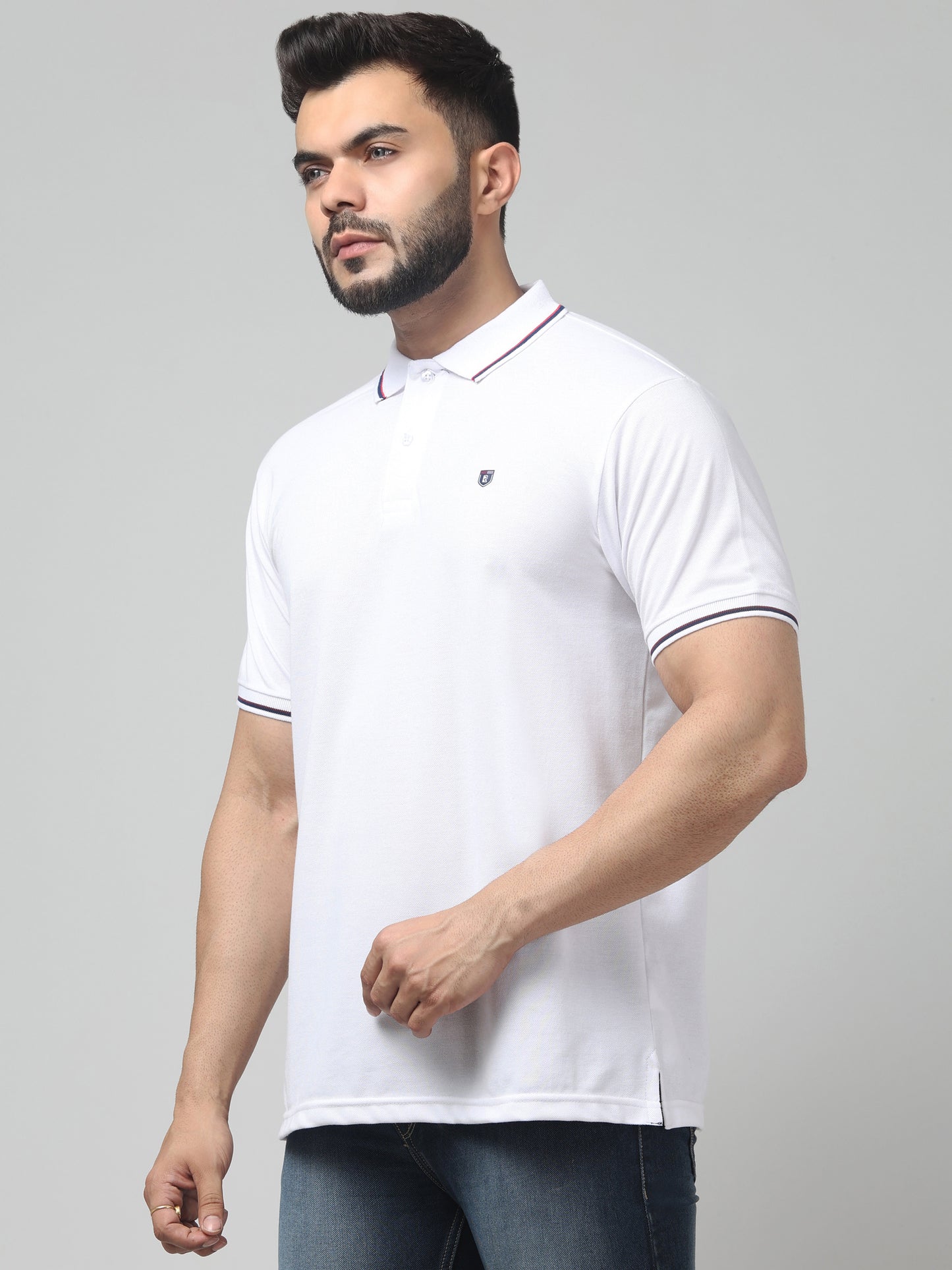 Men's White Polo Neck Half Sleeve T-Shirt