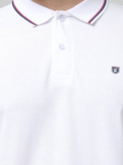 Men's White Polo Neck Half Sleeve T-Shirt