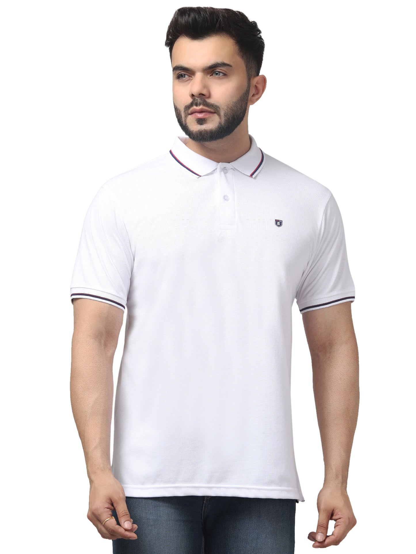 Men's White Polo Neck Half Sleeve T-Shirt