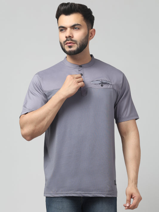 Men's Gray Round Neck Half Sleeve T-Shirt