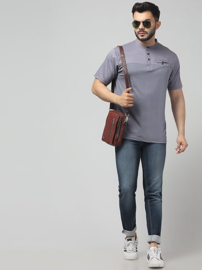 Men's Gray Round Neck Half Sleeve T-Shirt