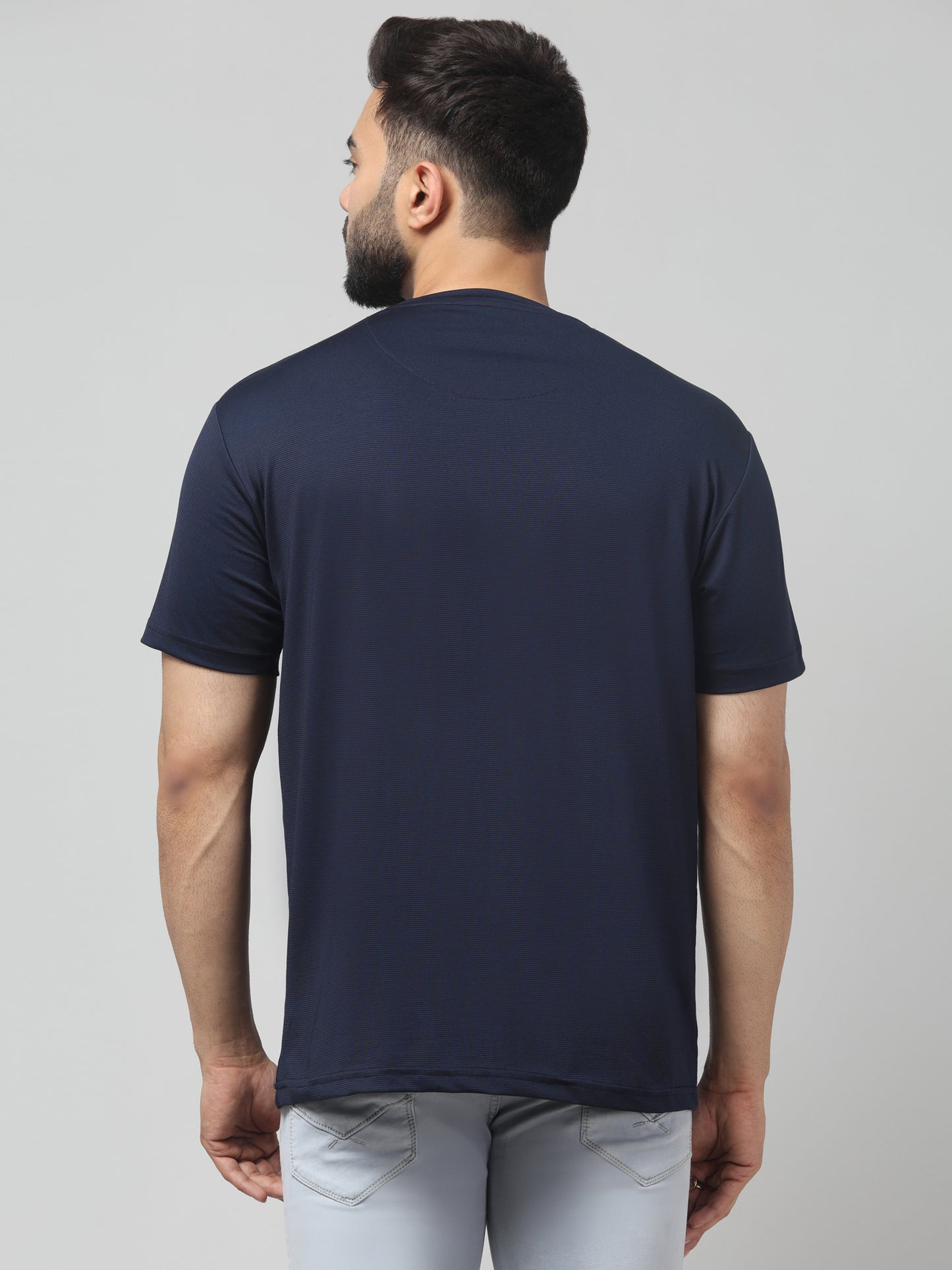Men's Navy Blue Round Neck Half Sleeve T-Shirt
