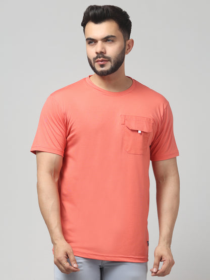 Men's Orange Round Neck Half Sleeve T-Shirt