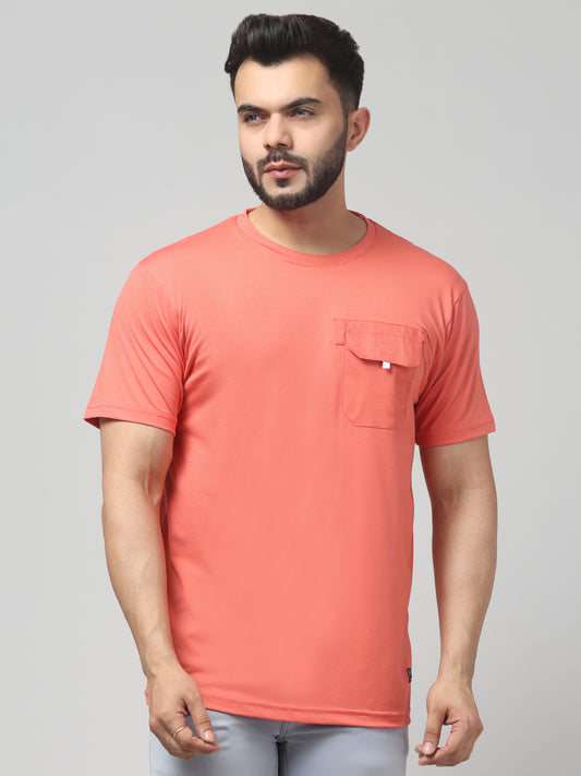 Men's Orange Round Neck Half Sleeve T-Shirt