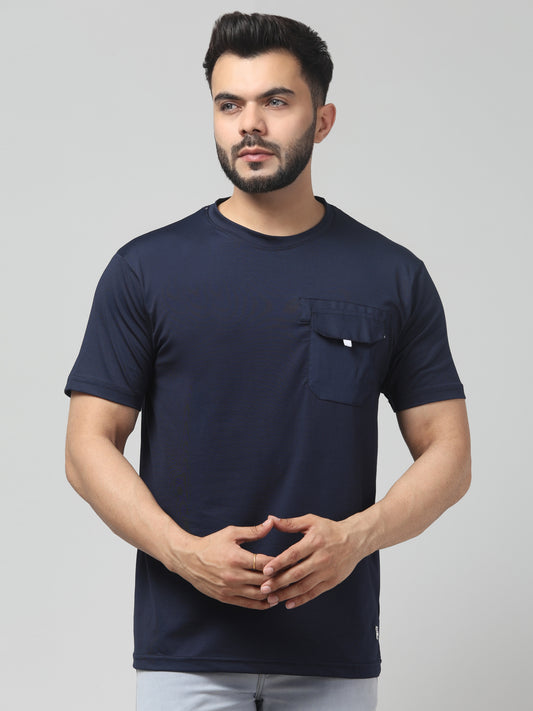 Men's Navy Blue Round Neck Half Sleeve T-Shirt
