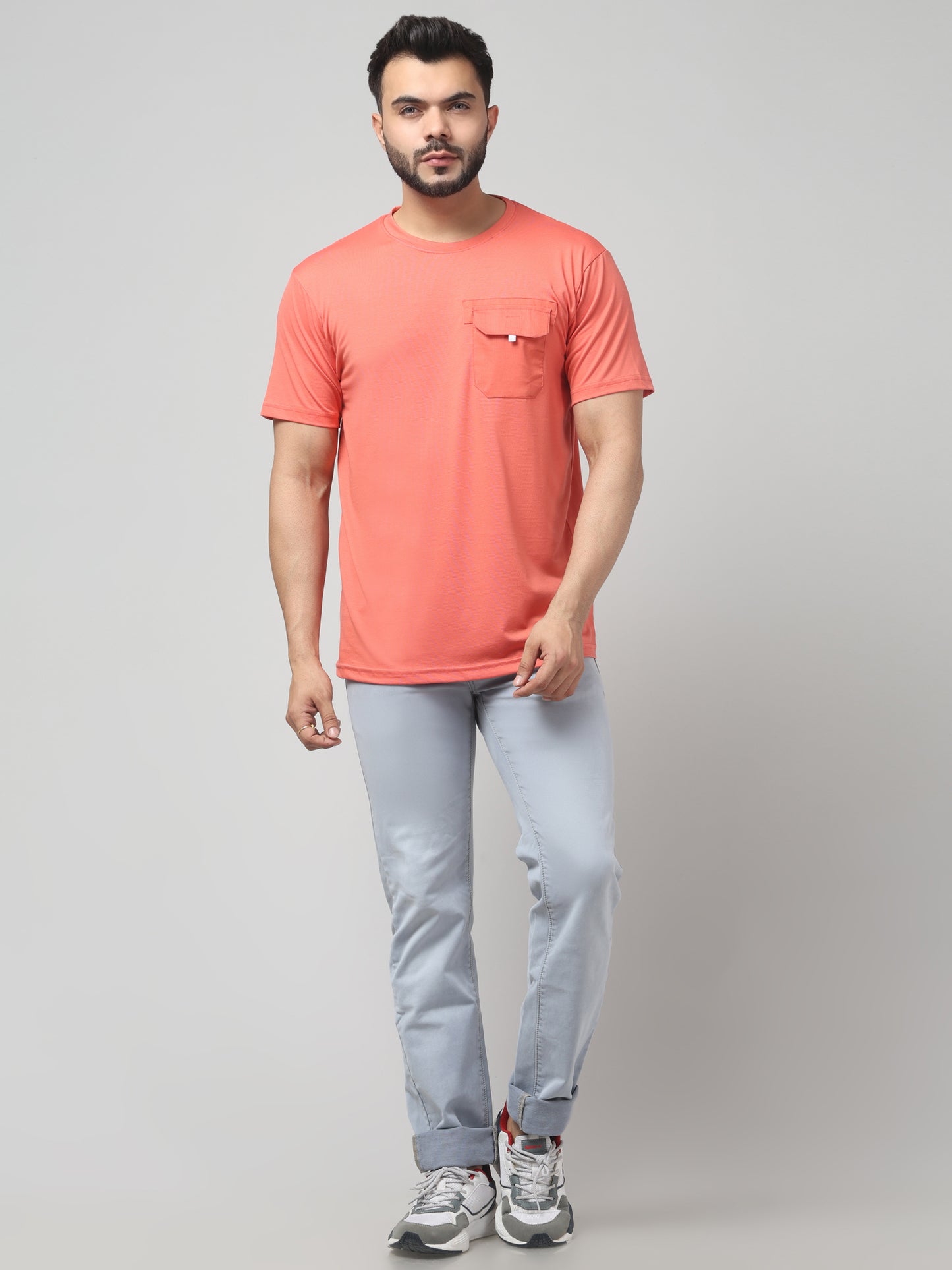 Men's Orange Round Neck Half Sleeve T-Shirt