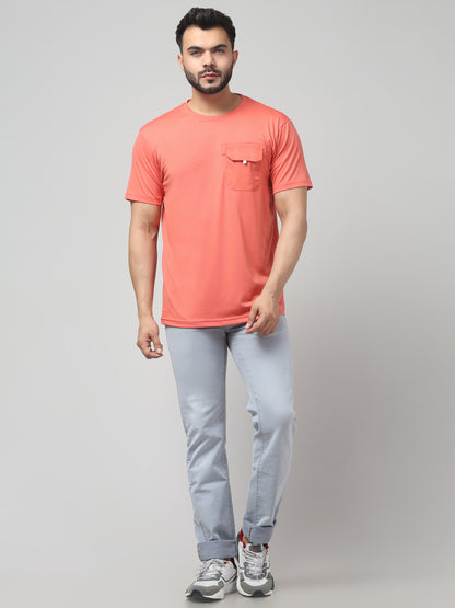 Men's Orange Round Neck Half Sleeve T-Shirt