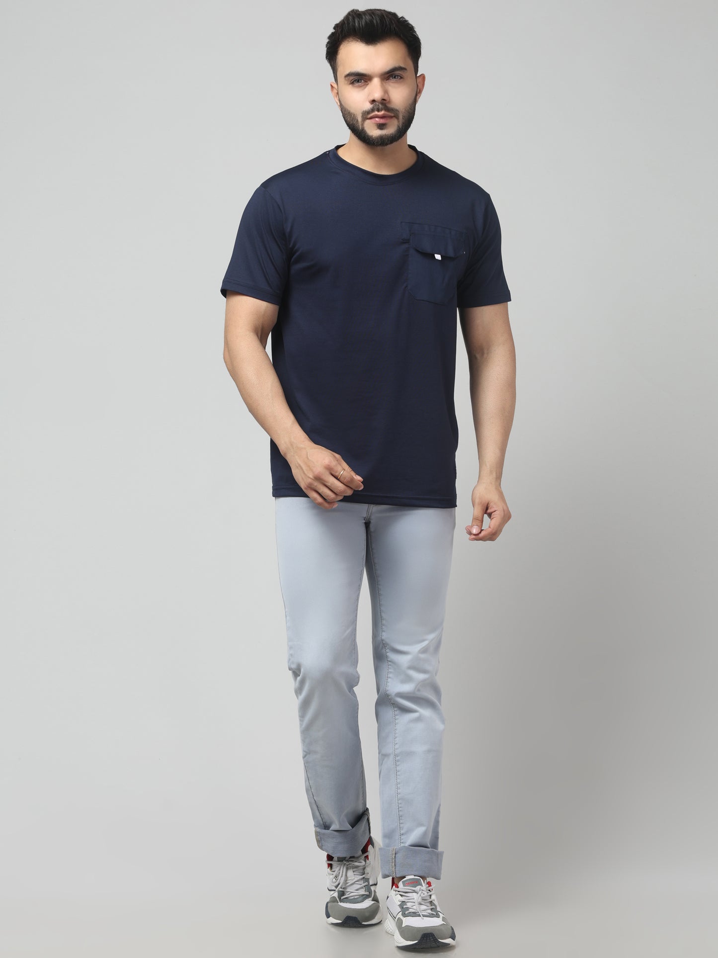 Men's Navy Blue Round Neck Half Sleeve T-Shirt