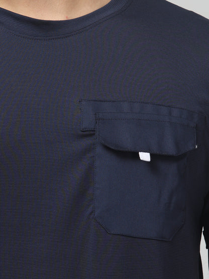 Men's Navy Blue Round Neck Half Sleeve T-Shirt