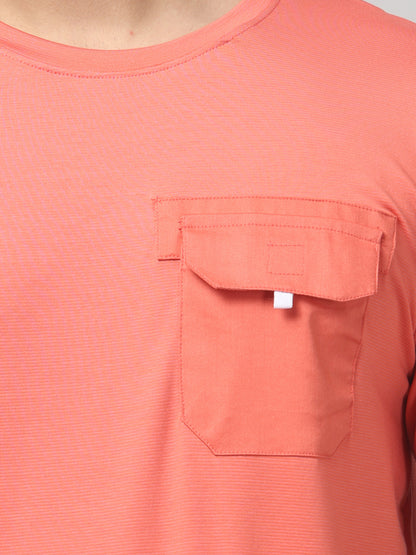 Men's Orange Round Neck Half Sleeve T-Shirt