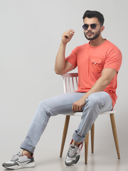 Men's Orange Round Neck Half Sleeve T-Shirt